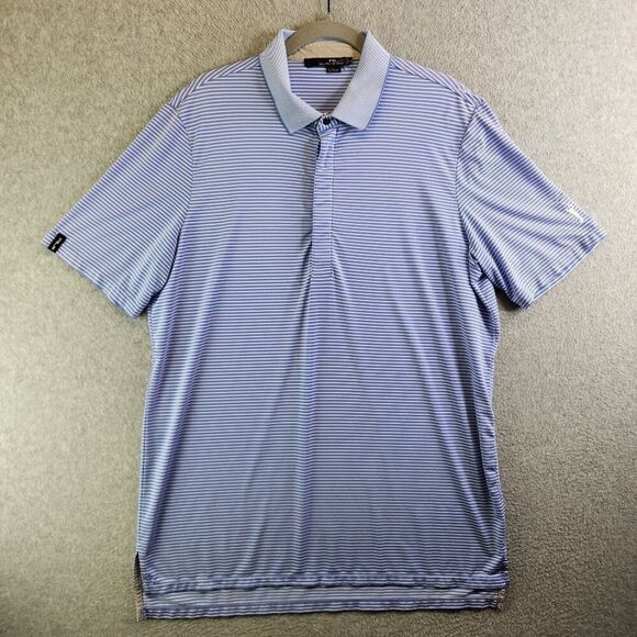 RLX Ralph Lauren Shirt Mens M Blue Striped Performance Golf Polo Oxford Collar - Picture 1 of 15